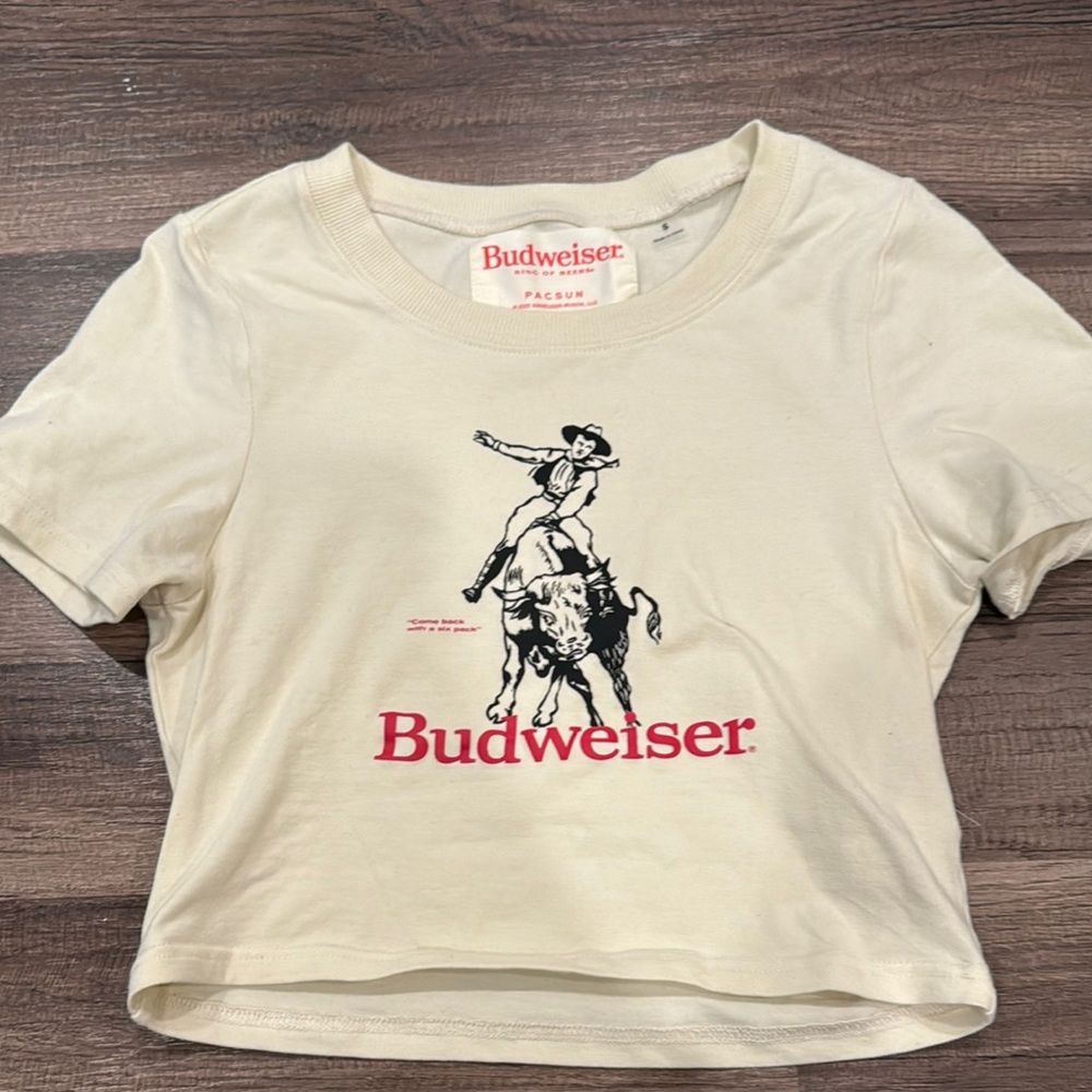 Budweiser Cream Crop Top with Red Logo